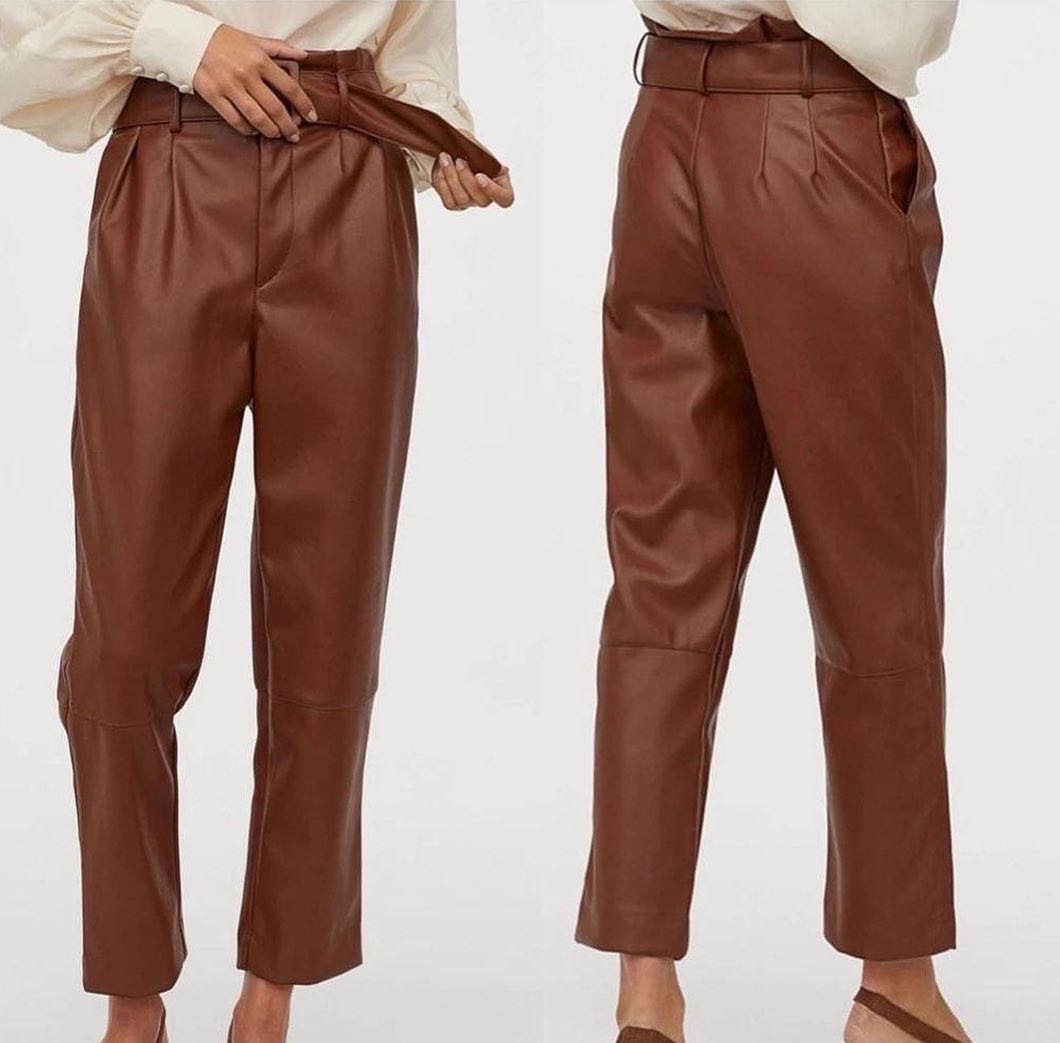 Shelly Pu Leather Pant With Belt - LA GLITS