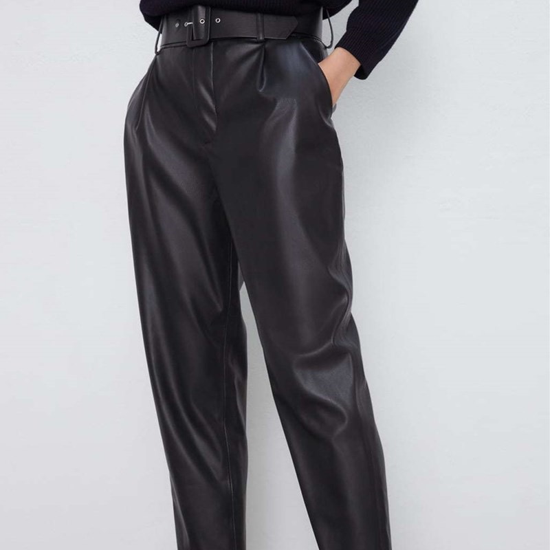 Shelly Pu Leather Pants With Belt - LA GLITS