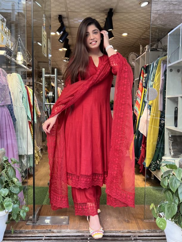 Red color long anarkali suit | Long anarkali, Simple dresses, Long dress  design