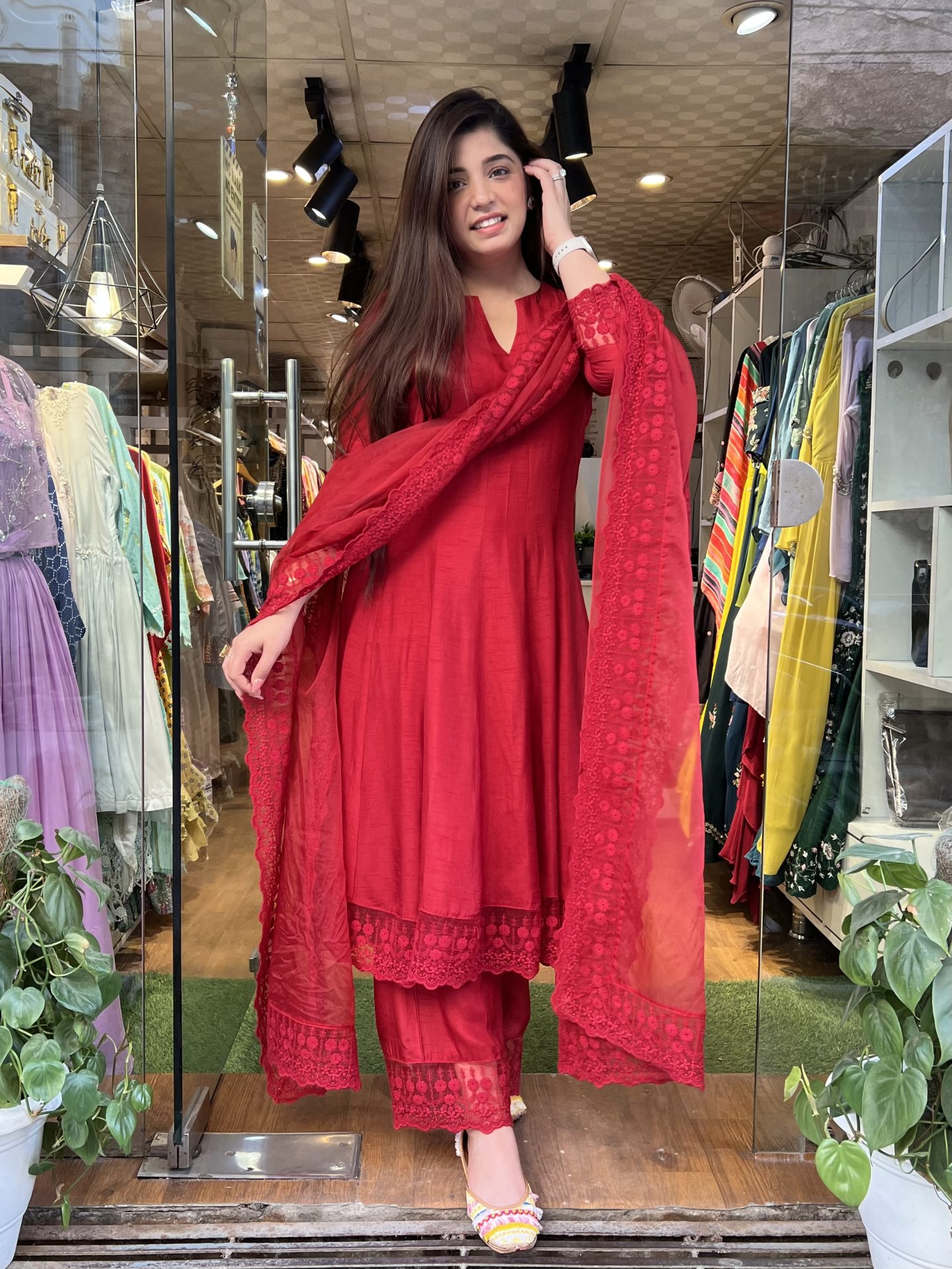 Naina Red Anarkali Suit Set - LA GLITS