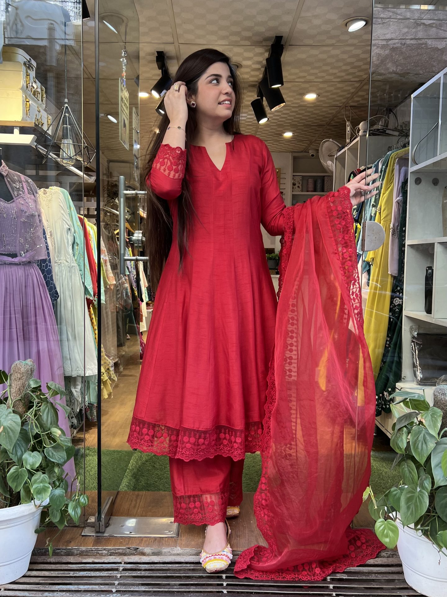 Naina Red Anarkali Suit Set - LA GLITS