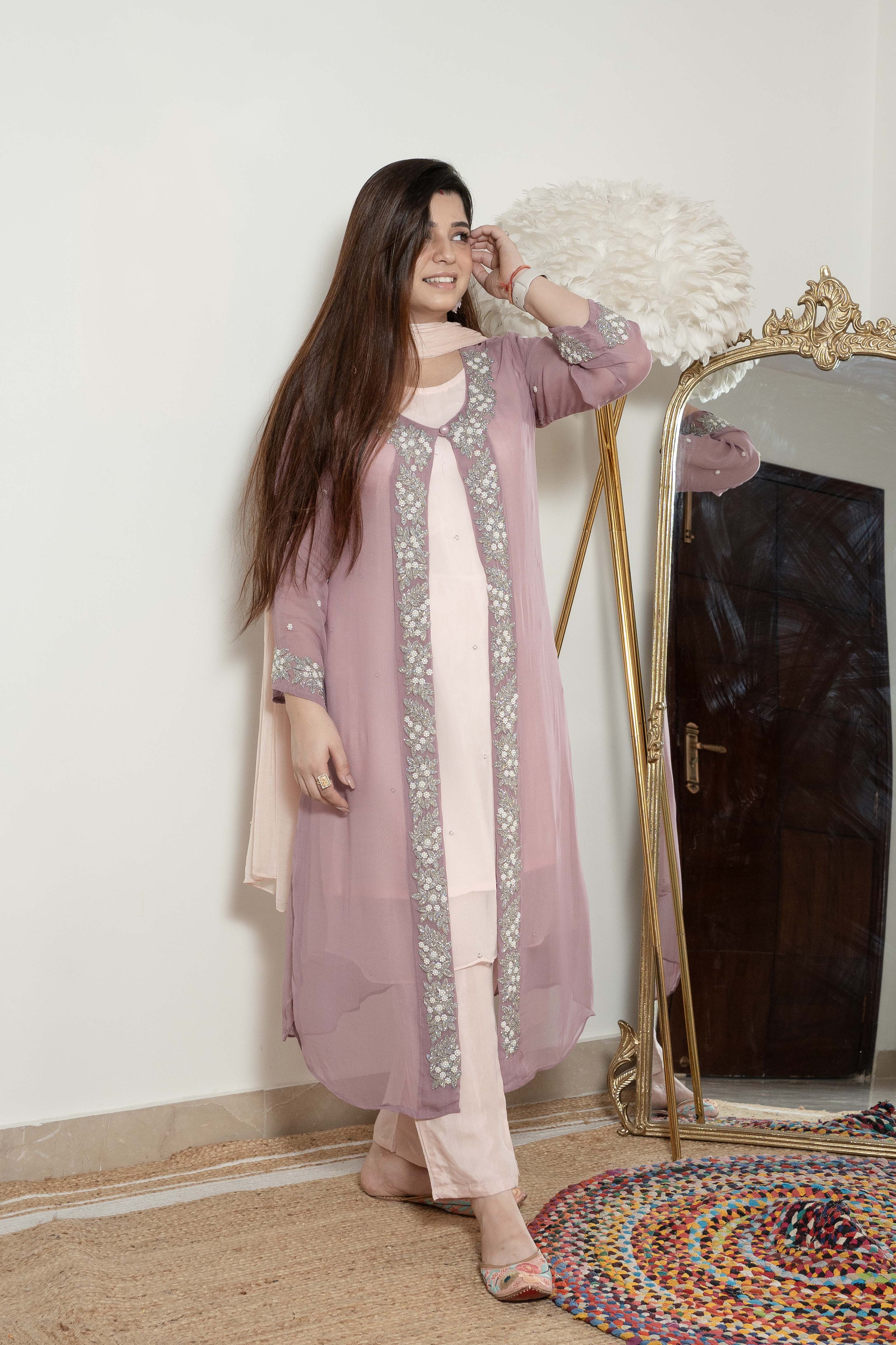 Heera Pink Embroidered Georgette Suit - LA GLITS