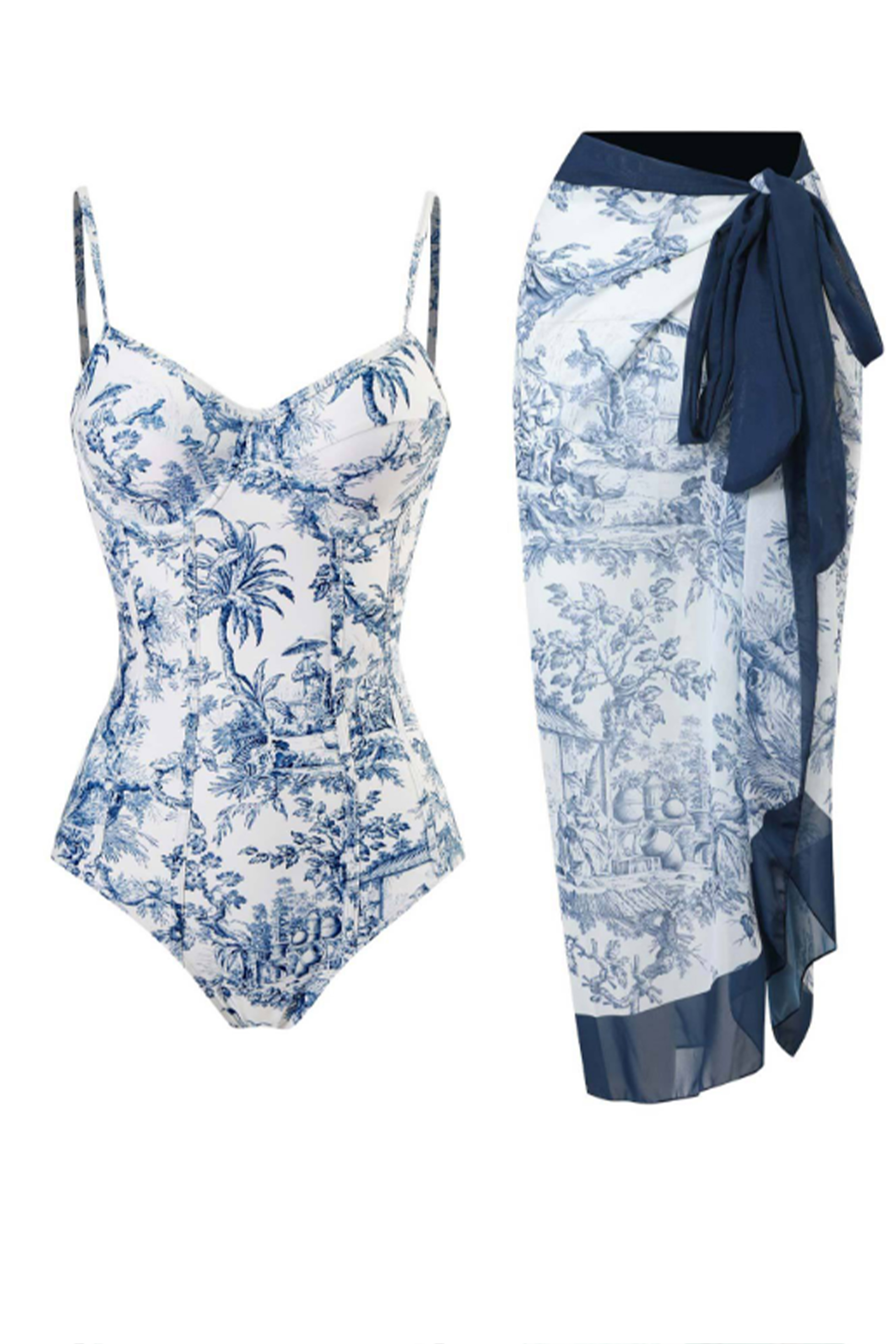 Joy Printed Swimsuit With Sarong - LA GLITS
